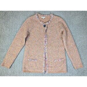 Gio & Gio Mohair Cardigan Sweater Women's Size S Wool Fringe Trim Rainbow Knit